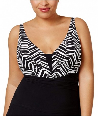 Tops Women's Plus Size Marble Tankini Top - Black/White - CH182XSCWLZ $83.84