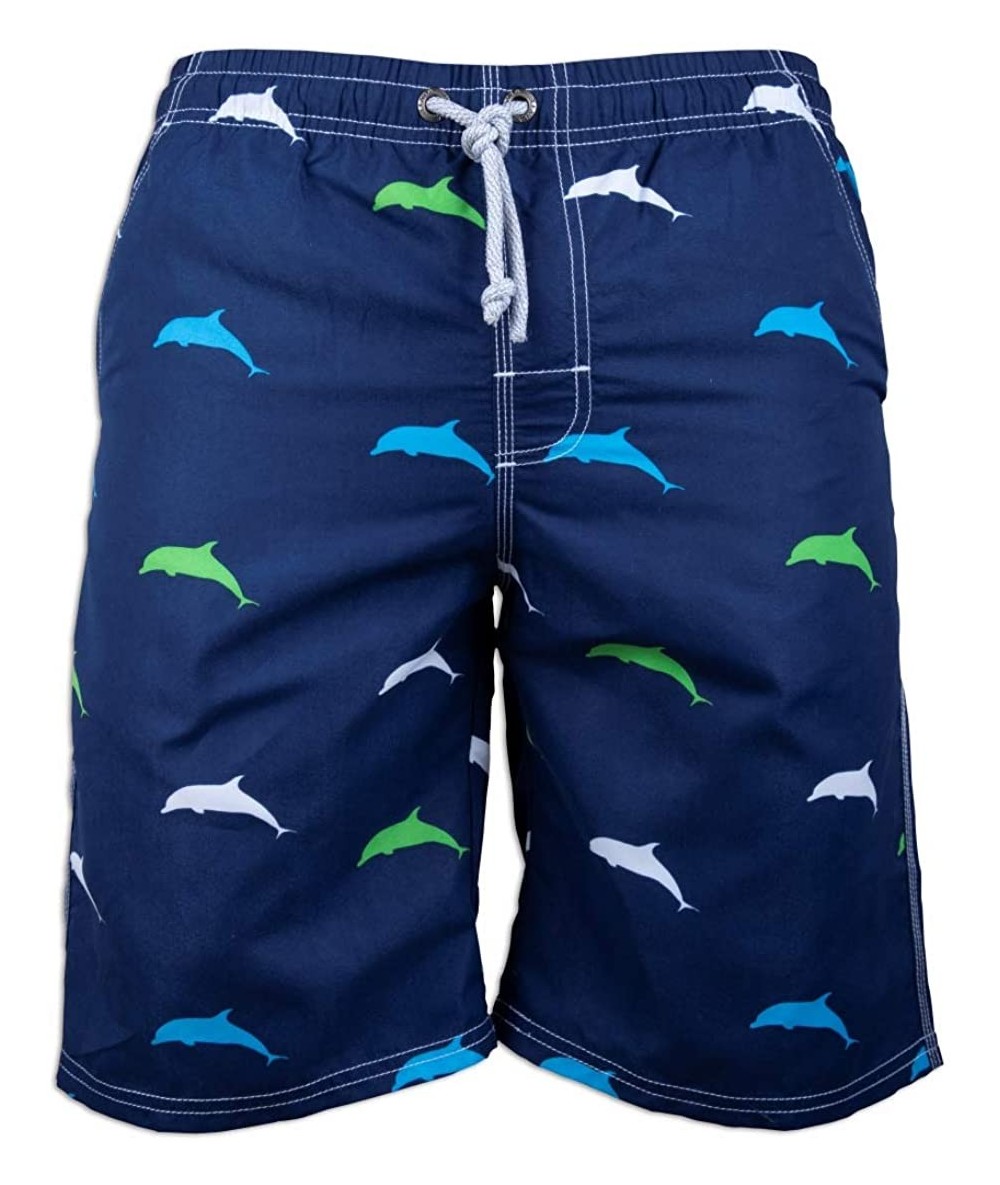 Board Shorts Men's Board Shorts- Quick Dry Swimwear Beach Holiday Party Bermuda Swim Big Pants - Dolphin-dark Blue - CJ18K78W...