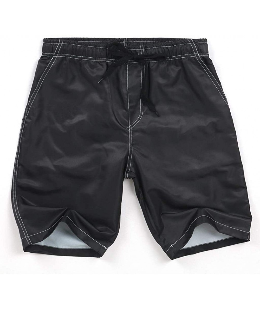 Trunks Men's Summer Swim Trunk Solid Color Quick Drying Athletic Large Size Beach Short Pants - Black - CT18W68I6C5 $28.31