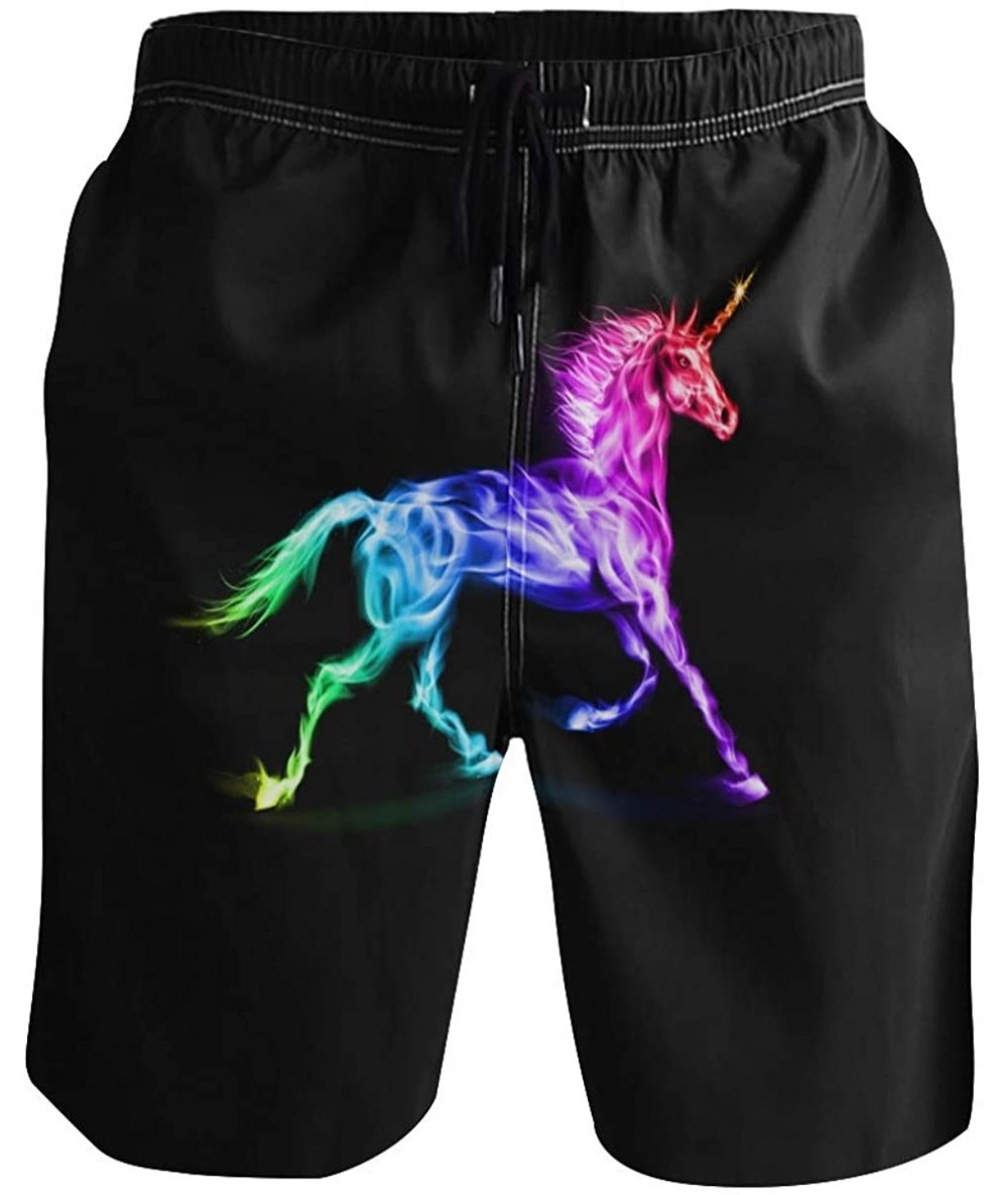 Board Shorts Men's Quick Dry Swim Trunks with Pockets Beach Board Shorts Bathing Suits - Fire Unicorn in Spectrum Colors - C4...