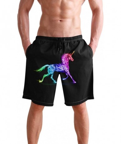 Board Shorts Men's Quick Dry Swim Trunks with Pockets Beach Board Shorts Bathing Suits - Fire Unicorn in Spectrum Colors - C4...