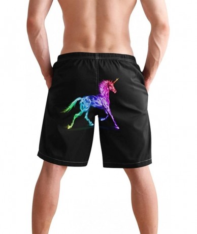 Board Shorts Men's Quick Dry Swim Trunks with Pockets Beach Board Shorts Bathing Suits - Fire Unicorn in Spectrum Colors - C4...