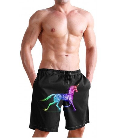 Board Shorts Men's Quick Dry Swim Trunks with Pockets Beach Board Shorts Bathing Suits - Fire Unicorn in Spectrum Colors - C4...