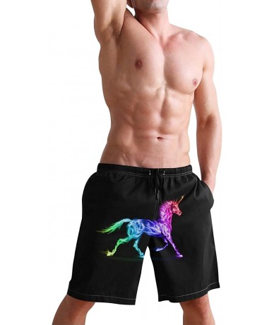 Board Shorts Men's Quick Dry Swim Trunks with Pockets Beach Board Shorts Bathing Suits - Fire Unicorn in Spectrum Colors - C4...