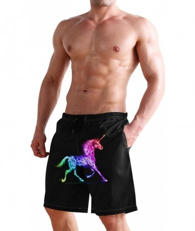 Board Shorts Men's Quick Dry Swim Trunks with Pockets Beach Board Shorts Bathing Suits - Fire Unicorn in Spectrum Colors - C4...