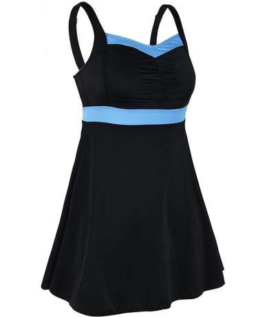 Racing Women One Piece Swimdress Slimming Tummy Control Lining Bathing Suit - Black&blue - CJ18T4WQUYD $69.15