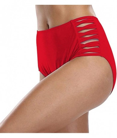 Tankinis Bikini Bottom for Women- Women's High Waisted Swim Bottom Ruched Bikini Tankini Swimsuit Briefs Plus Size - Red5 - C...