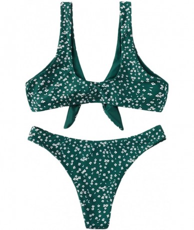 Sets Women's Sexy Bikini Swimsuit Tie Knot Front Leopard Print Swimwear Set - Zfloral-green - CT18QRCUL5Q $37.49