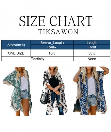 Cover-Ups Womens Fashion Boho Printed Kimono Beach Cover up Summer Open Front Loose Flowy Cardigan Top with Tassel Style 2 bl...