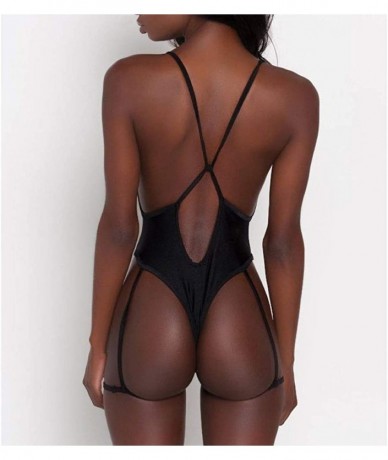 Tankinis Deep V Neck Sexy Garter Belt Bikinis for Women 2019 Spaghetti Straps Cross On Back One Piece Swimsuits - Black - CP1...