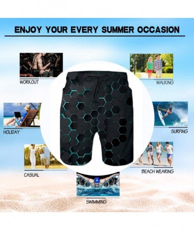 Board Shorts Mens Swim Trunks 3D Print Quick Dry Swimwear Summer Casual Athletic Beach Short Bathing Suits with Pockets - Blu...