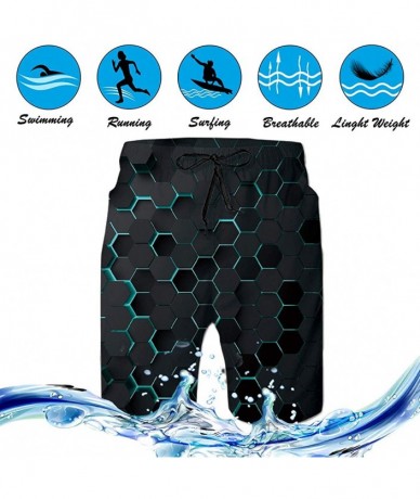 Board Shorts Mens Swim Trunks 3D Print Quick Dry Swimwear Summer Casual Athletic Beach Short Bathing Suits with Pockets - Blu...