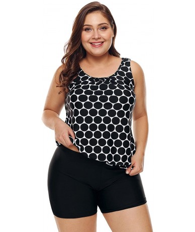 Tankinis Womens Plus Size Racerback Tankini Set Two Piece Swimwear with Boyshort - Black - CJ18E5HNXNK $50.74