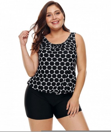 Tankinis Womens Plus Size Racerback Tankini Set Two Piece Swimwear with Boyshort - Black - CJ18E5HNXNK $50.74