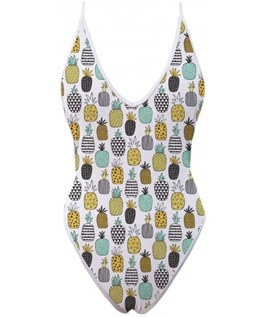 One-Pieces Women One Piece Deep V Neck Halter Swimsuit Sexy Bathing Suit Monokini - Pineapple-2 - CM18R3TYQL3 $44.57