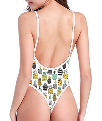 One-Pieces Women One Piece Deep V Neck Halter Swimsuit Sexy Bathing Suit Monokini - Pineapple-2 - CM18R3TYQL3 $44.57