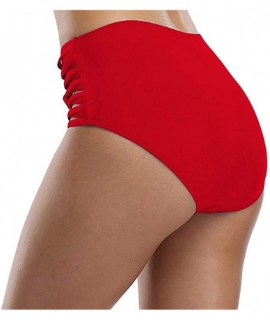 Tankinis Bikini Bottom for Women- Women's High Waisted Swim Bottom Ruched Bikini Tankini Swimsuit Briefs Plus Size - Red5 - C...