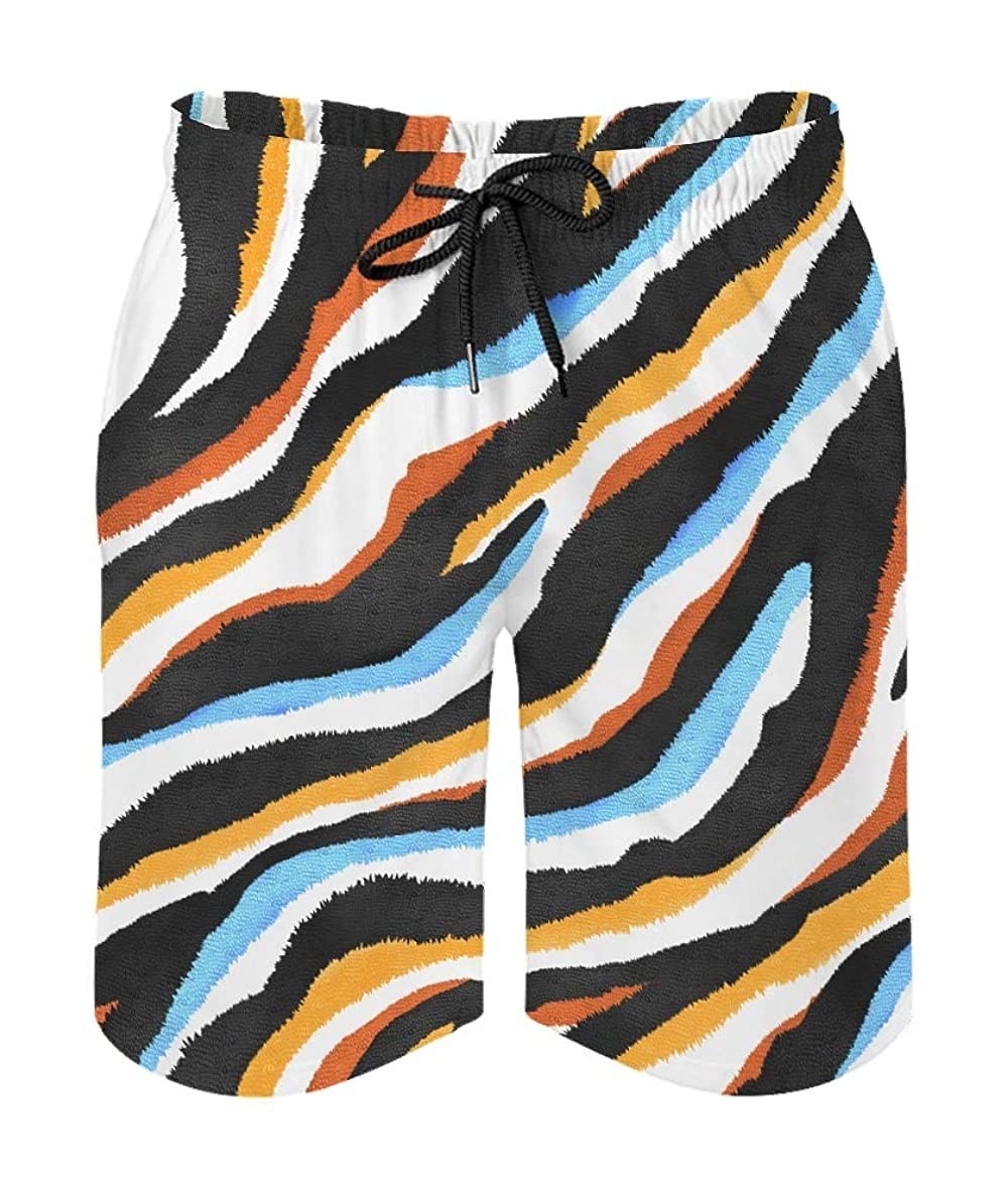 Board Shorts Men's Beach Shorts Seamless Animal Stripes Print Abstract Board Shorts with Pockets - White3 - C219DY806N7 $36.42