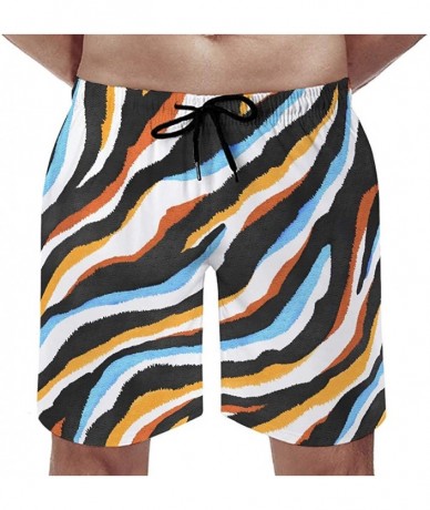 Board Shorts Men's Beach Shorts Seamless Animal Stripes Print Abstract Board Shorts with Pockets - White3 - C219DY806N7 $36.42