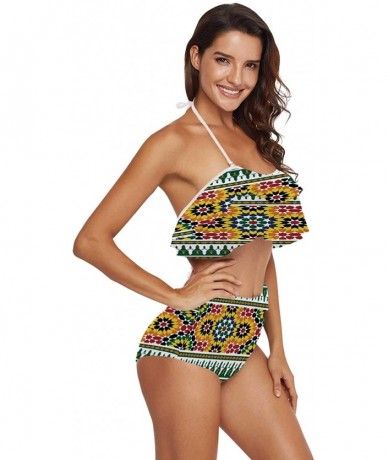 Bottoms Women Ruffle Halter Swimsuit Backless Bikini Set Floral - Multi 03 - CH190ECKRRX $71.99