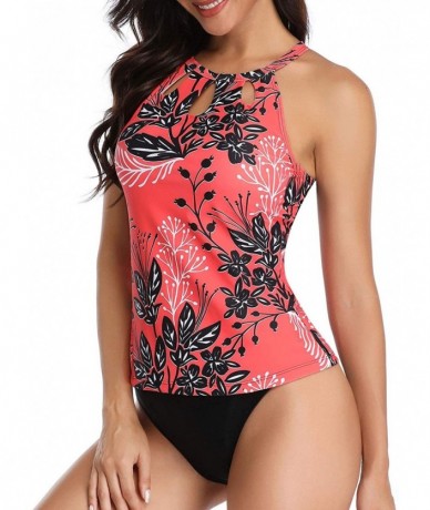 One-Pieces High Neck Tankini Swimsuits for Women Halter Bathing Suits Two Piece Floral Print Swimwear - Coral - CG18UADTQ0G $...