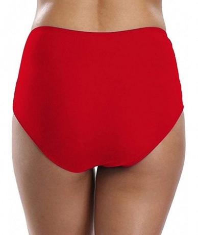 Tankinis Bikini Bottom for Women- Women's High Waisted Swim Bottom Ruched Bikini Tankini Swimsuit Briefs Plus Size - Red5 - C...