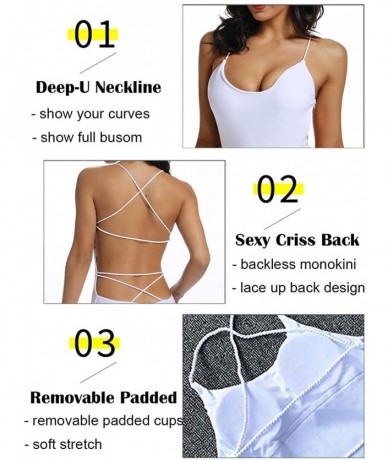 One-Pieces Sexy Womens Monokini Deep V One Piece Low Backless Ruched Cheeky Swimwear Swimsuits - 2 White - CW18LXWWNHN $29.18