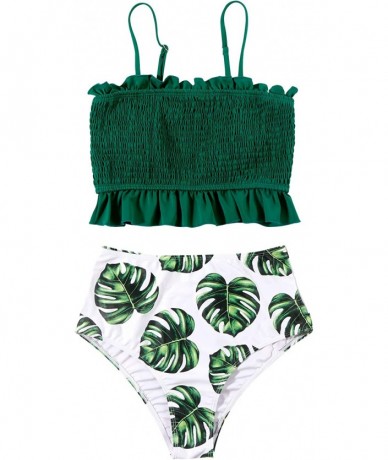 Sets Womens Shirred Bandeau Bikini Cute Two Piece Swimsuit Off Shoulder High Waist Bathing Suit - Green-5 - CU199OR5UOY $45.42