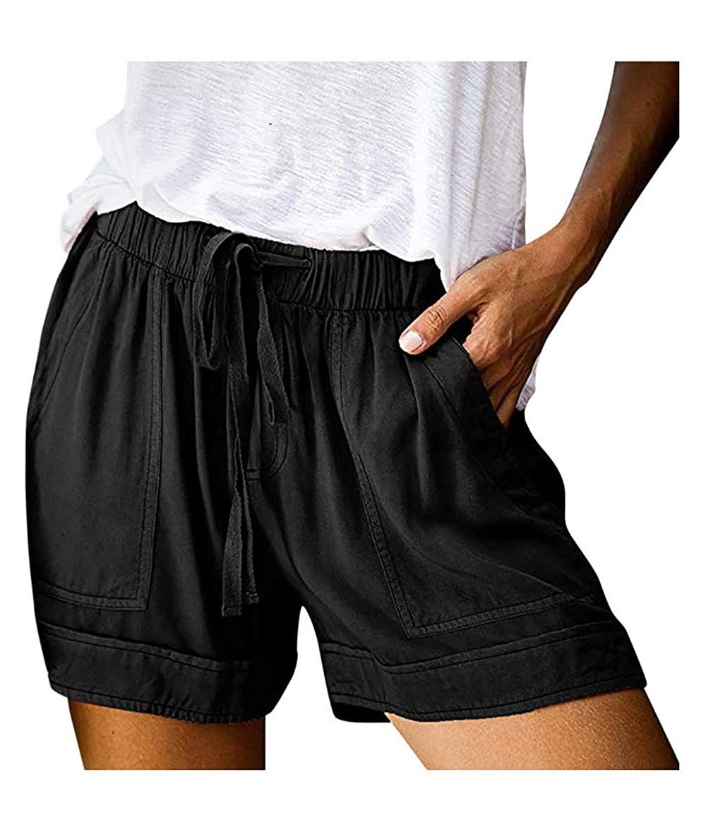 Board Shorts Comfy Drawstring Women Plus Shorts Elastic Waist - A Black - CZ190WLD0EY $21.90