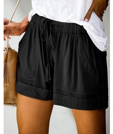 Board Shorts Comfy Drawstring Women Plus Shorts Elastic Waist - A Black - CZ190WLD0EY $21.90