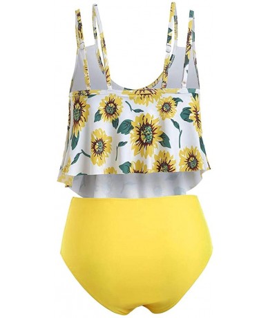 Sets Sunflower Tankini Swimsuits- High Waisted Swim Bottom with Ruffle Bandeau Top Beach Bikini Hot Boho Swimwear Only Left -...