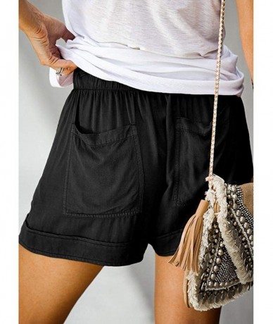 Board Shorts Comfy Drawstring Women Plus Shorts Elastic Waist - A Black - CZ190WLD0EY $21.90