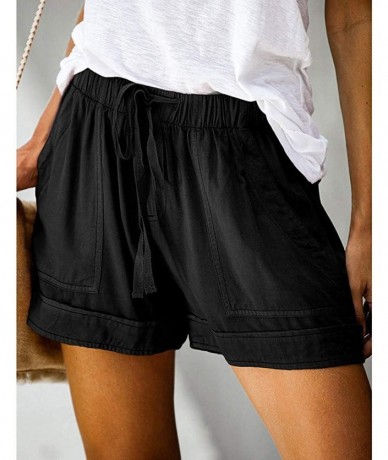 Board Shorts Comfy Drawstring Women Plus Shorts Elastic Waist - A Black - CZ190WLD0EY $21.90