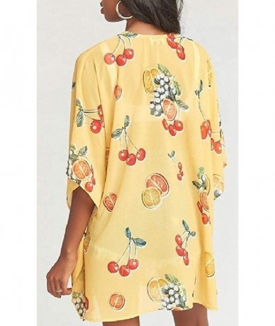 Cover-Ups Women Printed Boho Loose Fit Casual 3/4 Sleeve Summer Dres Tunic Yellow Small - CD190T3RW7Y $51.07