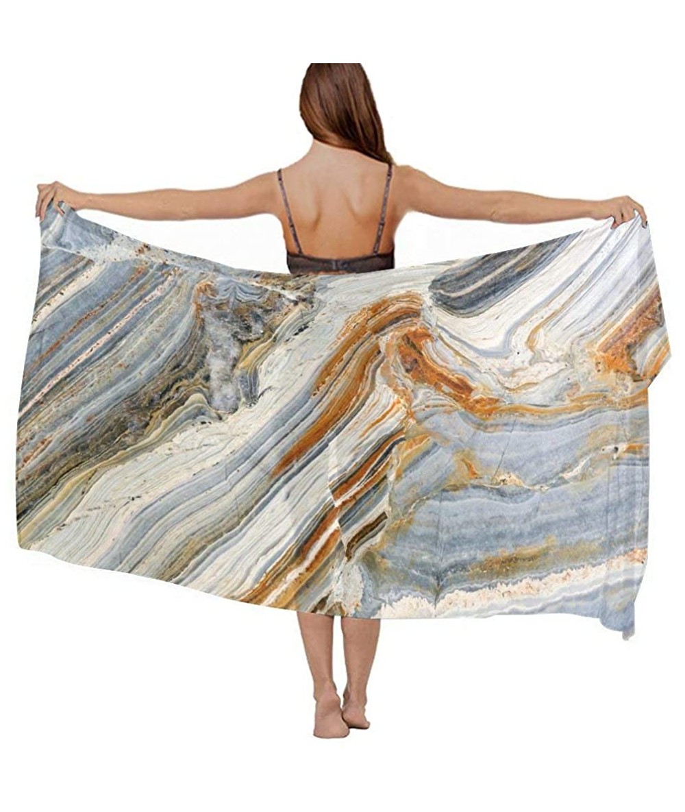 Cover-Ups Women Chiffon Scarf Summer Beach Wrap Skirt Swimwear Bikini Cover up Marble Mixed Tones Rock Gemstones Blue Grey - ...