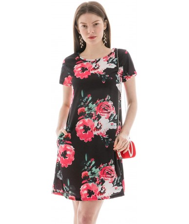 Cover-Ups Summer Dresses for Women- Swing Loose T Shirt Dresses with Pocekts Beach Cover Plain/Floral Midi Tank Dress - 03 Fl...