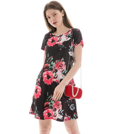 Cover-Ups Summer Dresses for Women- Swing Loose T Shirt Dresses with Pocekts Beach Cover Plain/Floral Midi Tank Dress - 03 Fl...