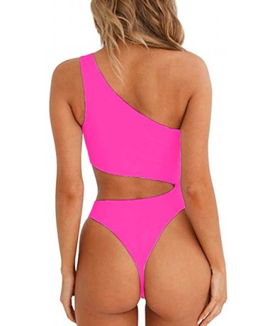 One-Pieces Women's One Piece Swimsuits One Shoulder Cut Out Monokini Bathing Suits - Pink - C218TE0QMCM $42.77