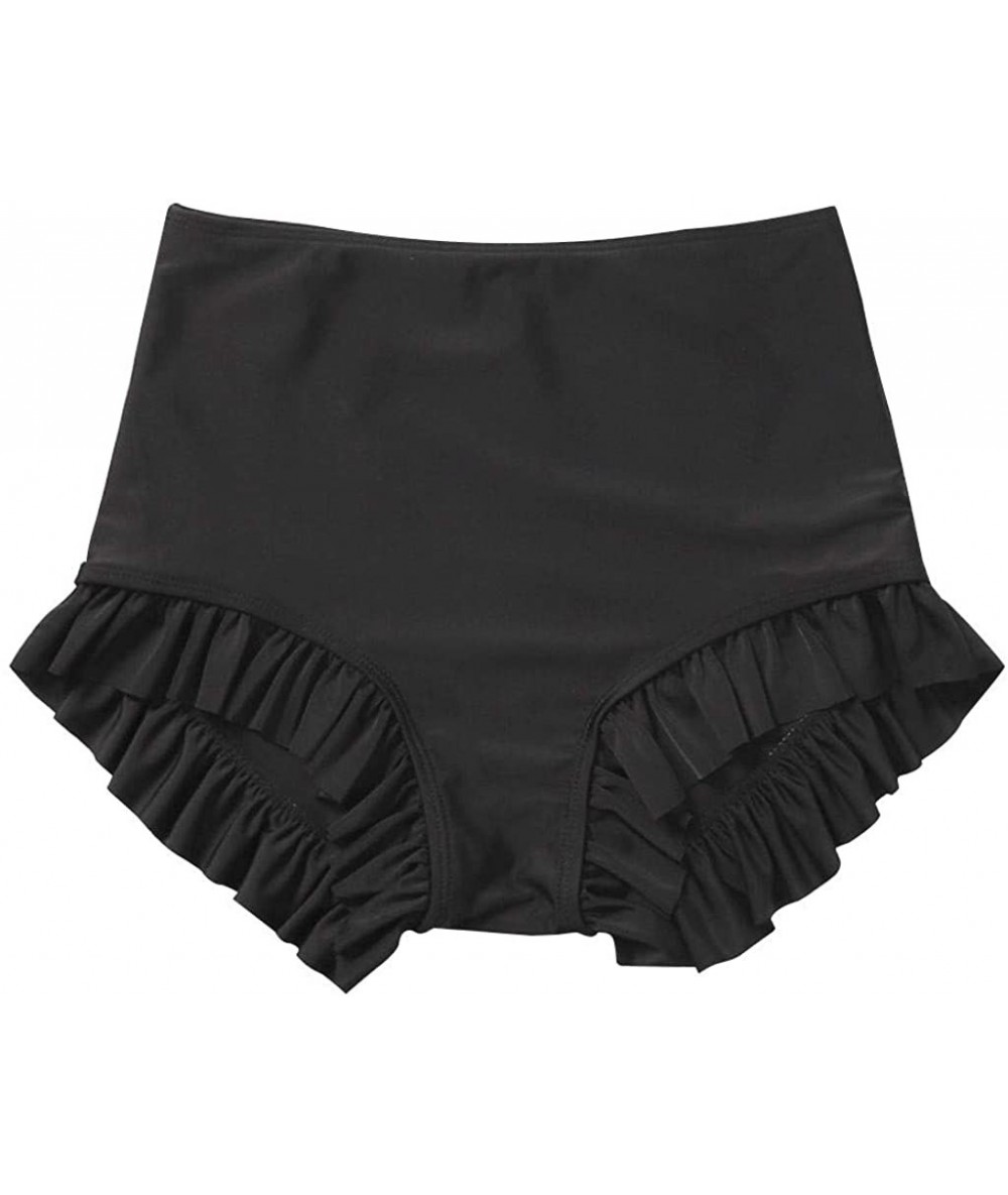 Tankinis Women's Swim Shorts Ruffle Bikini Tankini Bottom Ruched Tummy Control Swimsuit Brief - Black - CZ196IX0X6E $22.26