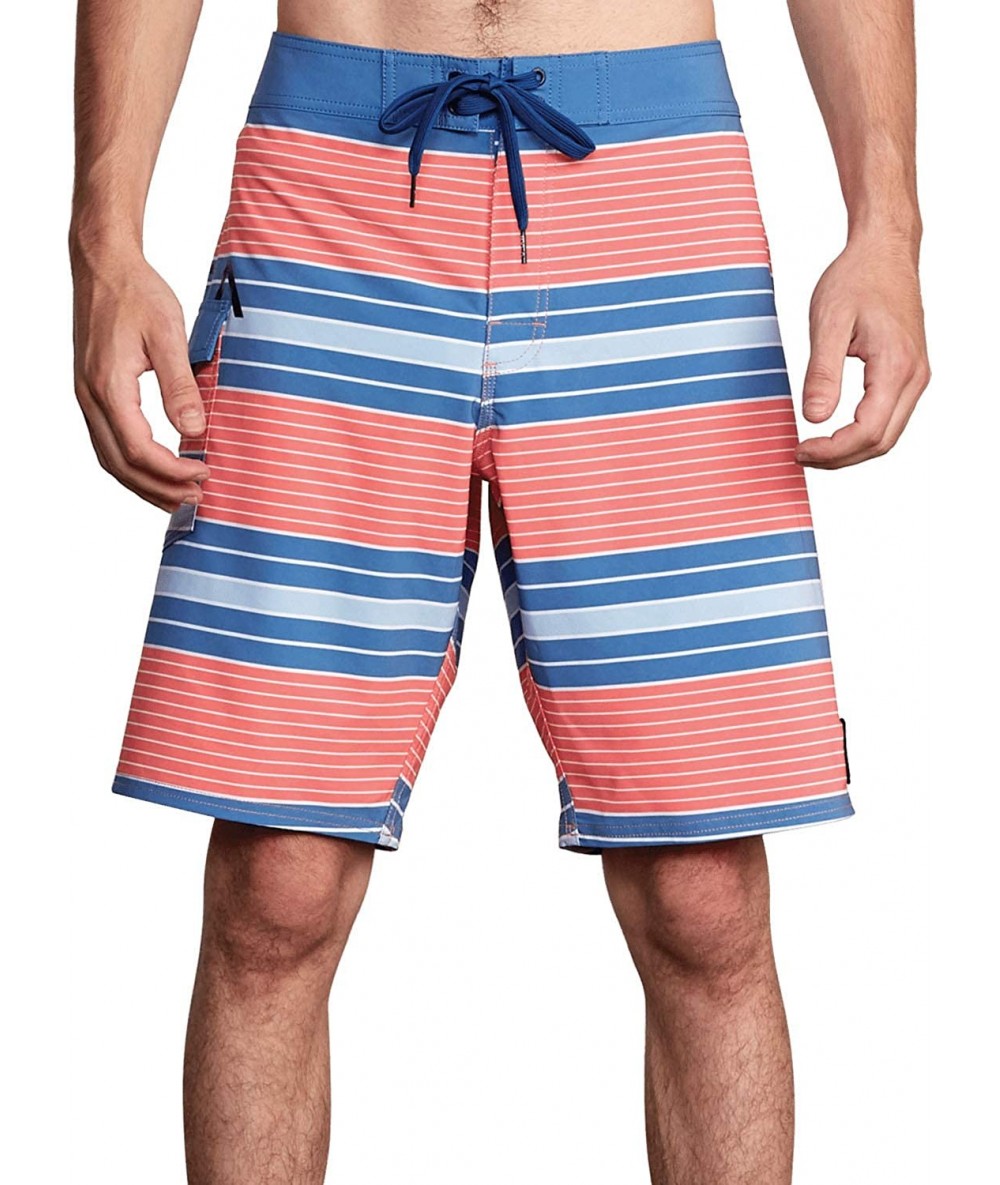 Board Shorts Men's Uncivil Striped 20" Trunk - Coral Pink - C418YQMW7ZW $82.94