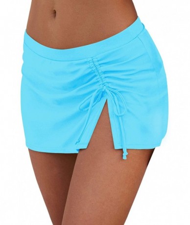 Bottoms Women's Swim Skirt Ruched Swimsuits Side Slit Pull Tie Bikini Bottoms - Sky Blue - CS18Y57CX2M $35.31