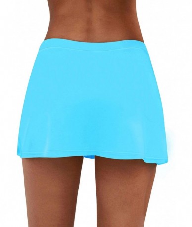 Bottoms Women's Swim Skirt Ruched Swimsuits Side Slit Pull Tie Bikini Bottoms - Sky Blue - CS18Y57CX2M $35.31