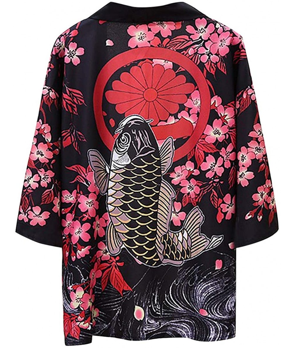 Cover-Ups Women's Loose fit Japanese Shawl Kimono Cover up Cardigan OneSize US S-XL - Style 25 - CB19994RNU3 $41.42