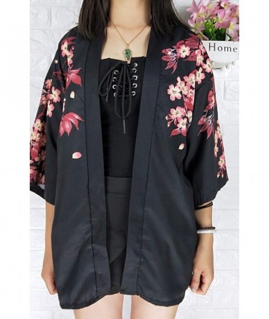 Cover-Ups Women's Loose fit Japanese Shawl Kimono Cover up Cardigan OneSize US S-XL - Style 25 - CB19994RNU3 $41.42