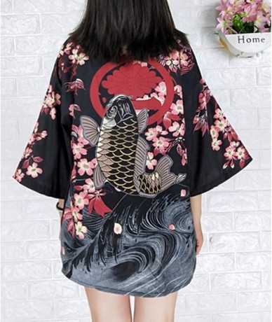 Cover-Ups Women's Loose fit Japanese Shawl Kimono Cover up Cardigan OneSize US S-XL - Style 25 - CB19994RNU3 $41.42