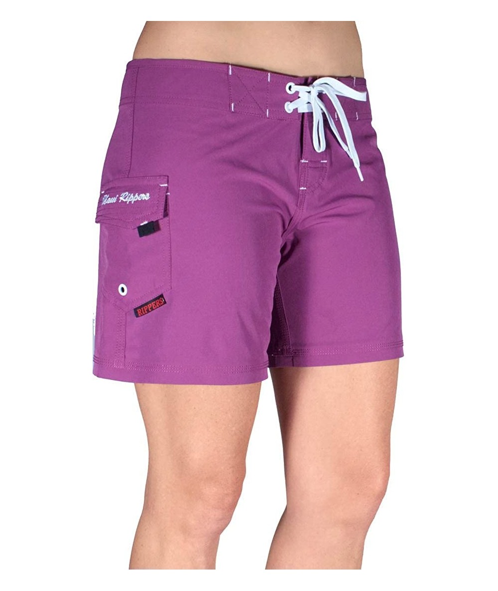 Board Shorts Women's 5" 4-Way Stretch Swim Shorts Boardshorts - Fuschia - CW12J1IXC0D $58.59