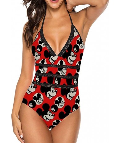 One-Pieces Mickey Mouse Smile (2) Adult One Piece Swimsuit with Tape for Women Pools Beach and Sandy Beach - C9198CWT4W2 $66.17