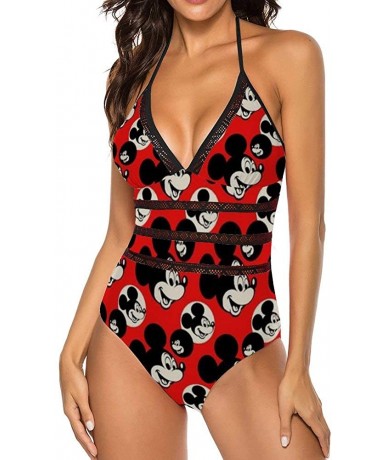 One-Pieces Mickey Mouse Smile (2) Adult One Piece Swimsuit with Tape for Women Pools Beach and Sandy Beach - C9198CWT4W2 $66.17