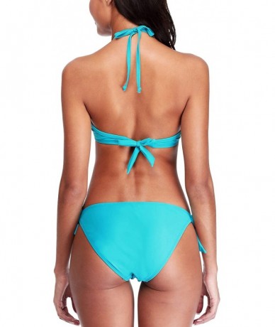 Sets Women's Halter Underwire Bikini Swimsuit Push Up Bikini Set Swimwear - Turquoise - CX195KRTH2G $43.60