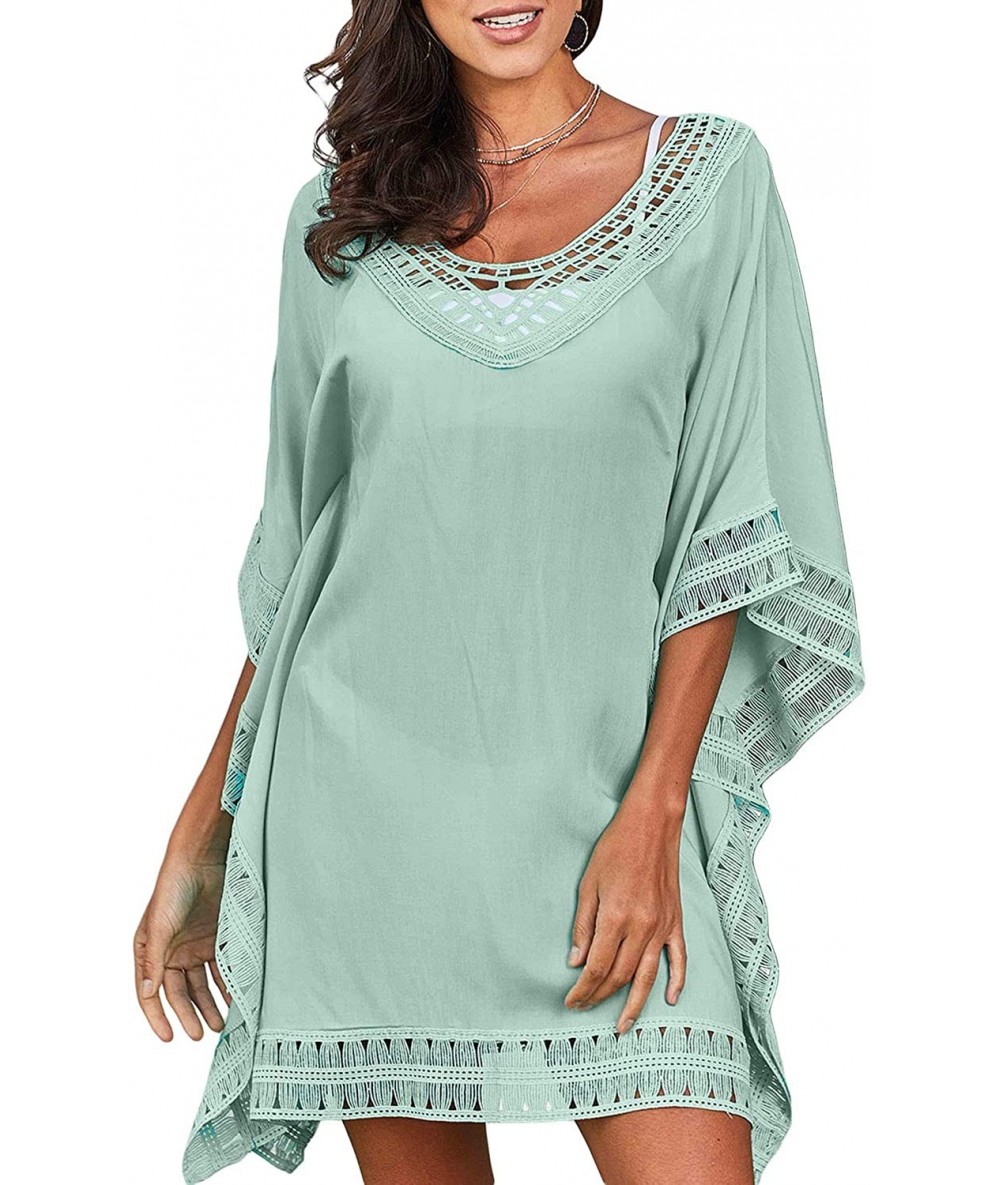 Cover-Ups Women's Swimsuit Cover up Hollow Out Crochet Tunic Bikini Loose Beach Dress - Green 9 - C818QNN5YZS $46.13